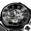 Armbandsur Forsining Classic Retro Mechanical Watches Luminous Hands Luxury Skeleton Watch for Men Black Mesh rostfritt stål Rem klocka