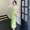 French Vintage Elegant Strap Long Dress High Grade Wave Stripe Knitted Mid length Dresses Womens Autumn Ladie Party Clothing 240415