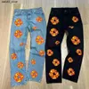 Pantalon masculin 2024 New Harajuku Flame Kapok Print Jeans American Mens and Womens High Street Loose Straight Panters Y2K Mens Jeans Q240417