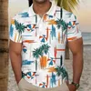 Men's Polos Palm Tree Resort Hawaiian 3D Print Polo Shirt Holiday Vacation Beach Short Sleeve Tops Hawaii Comfortable Tees Clothes