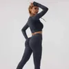 Kvinnors träningsdräkter Sandtvättsportuppsättning för kvinnor sömlös yogadräkt långärmad fitness topp med rumpa lift scrunch träning leggings gym wearl2403