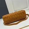 Pleated Tote Bag Designer Large Capacity Shopping Shoulder Lady Handbag Sheep Leather Weekend Travel Internal Zipper Pocket Removable Black