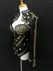 Stage Wear Black PU Leather Rivet Bodysuit Jacket 2-Piece Set Sexy Fashion Women Singer Dancer Jazz Dance Performance Costume