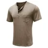 Zomer heren T-shirt met korte mouwen, herenbasishirt, ronde nek T-shirt, Henry-shirt voor heren