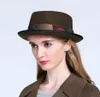 100 donne di lana pura di lana di maiale Fedora Cappello Elegante Lady Cashmere Flat Homburg Padrino Top Caps con Birim avaro Bowknot Fashion HA5969819