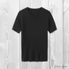 Men's T-Shirts Summer Mens Retro Knitting Short Sleeve V Collar Solid Elastic Slim Black White Comfortable Vertical Stripes Office T-shirt