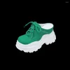 Scarpe casual Vichelo Muli in pelle genuina Muli rotondi con il tallone alto Slip sulla piattaforma piatta estiva Sneaker bianche in legato a livello incrociato Vulcanizzate