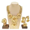 Jóias Conjunto para Mulheres Colar Chain Chain Gold Flor Big Pingente Pingente Brincos de Ouro Italiano Party de Casamento de Luxo Bijoux 240410