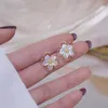 Stud Earrings Korea Fashion Jewelry Exquisite 925 Silver Needle 14K Real Gold Elegant White Flower Women Birthday Gift