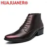 Boots Spring Autumn Elegant Business Men's Leather Men Lace-up Solid Dress Formal Model Fashion Show Black Red Mens Shoes