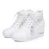 Casual Shoes Women Wedge Sneakers White Thick Sole Lady Hollow Breathable Ladies Height Increasing Sports Female Footwear