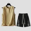 2024 Pure Cotton Short Sleeve Set for Mens Quick Drying Basketball Button Shorts Sleeveless Tank Sports Two Piece Fashion