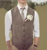 2019 Country Brown Groom Vests For Wedding Wool Herringbone Tweed Custom Made Slim Fit Mens Suit Vest Farm Prom Dress Waistcoat Pl7409005