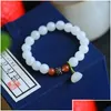 Beaded Strand Hetian Jade 10Mm Round Bead Bracelet With Lotus Pod Ornaments 9407 Drop Delivery Jewelry Bracelets Dhvkx Dhary