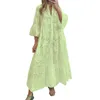 Casual Dresses Elegant Dress Brodery Lace Maxi V-Neck 3/4 blossad hylsa ihålig blommönster Ruffle Stitching hem