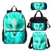 Sacs d'école Green Wolf Pattern 3D Print Backpack Set 4 PCS Sac pour enfant Student Book Retour à Gift275b