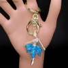 Keychains Lanyards Ballet Dancers de ballet Fille Keychain pour femmes Color en or Metal Blue Rignestone Fairy Flower Key Chains Jewelry Llaveros K5368S01 Y240417