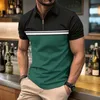 قميص بولو رياضي غير رسمي الصيف مع طية صدر السترة Slimfit Commercial Shortsleeved Striped 240415