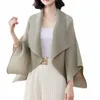 Women's Jackets LANMREM Loose Pleated Coat For Women Scarf Collar Solid Color Versatile Cardigan Casual 2024 Summer Clothing 25317