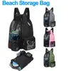 Drawstring Beach Storage Bag with Wet Pockets Men Women Beach Backpacks Summer Swim Rucksack Mesh Sports Bag for Outdoor Hiking 240409