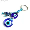 Keychains Lonyards Lucky Eye Glass Blue Trkiye Evil Eye Pendant Chain Car Chain Chain Alloy Silver Key Chain Chaint Y240417