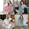 Sleepwear Women's Pamas uppsättning för kvinnor Lyxig söt satin pyjamas kvinna elegant långärmad byxa hemkläder damer set s