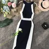 2024 Casual Women Dress Sticked O Neck Sleeveless White Stripe Side Elegant Midi Dresses Bodycon Female Vestidos 240415