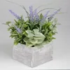 Flores decorativas Planta de lavanda artificial em caixa branca de madeira rústica