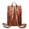 Backpack Real Leather Women Mulheres Mulheres Vintage Bags School School