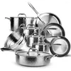 Cookware Sets Pots And Pans Set 14PCS Kitchen Tri-Ply Clad Stainless Steel With Hangered Handle Lids Suits Ceramic