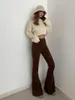 Jeans féminins brun nomeenga américain filles sexy mid hauts hauts poche élastique cloche-pied pantalon de longueur de sol mince flare c8f