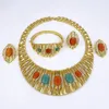 Dubai Gold Color Smycken Set for Women Quality 18k Plated Opal Bold Necklace Earring Ring Armband 240402