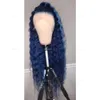 Mörkblå färg vattenvåg peruk med babyhår hög temperatur syntetiska spetsar framkonger för svarta kvinnor cosplay s