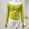 Blans des femmes Blouse à manches longues jaunes Blouse 2024 Couper le cou de couche de haute qualité plies