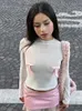 Womens T Shirts O Neck Long Sleeve Shirt Women Bow Sexy Cropped Tops 2024 Fashion White Casual Skinny Slim Basic Woman