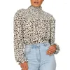 Women's Blouses Sexy Waist-closing Print Tied Long Sleeve Women Top T-shirt