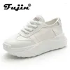 Casual Shoes Fujin 6cm 2024 Syntetisk trasa äkta läder Autumn vår Vinter Kvinnor Fashion Betydbar koreansk stilplattform Wedge