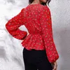 Women's Blouses Clothing 2024 Autumn Polka Dot Gedrukte pullover tops Fashion Ice Silk Wrinkle Long Sleved V-Neck Chiffon T-Shirt