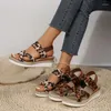 Dress Shoes Summer Women's Plarform Stlyle Leopard Print Sandals Fashionable Lightweight Increased Wedge Heel Open Toe Slippers