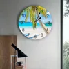 Wall Clocks Summer Beach Scenery Palm Trees Reef Clouds Silent Home Cafe Office Decor For Kitchen Large