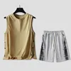 2024 Pure Cotton Short Sleeve Set for Mens Quick Drying Basketball Button Shorts Sleeveless Tank Sports Two Piece Fashion