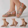 Sandalen elegante vrouw hakken schoenen zomer strass dikke soled wig hakken platform boog dames 2024