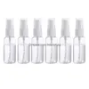 Förpackningsflaskor grossist 30 ml 1 oz tomt transparent sprayflaska plast bärbar påfyllningsbar fin dimma per atomizer behållare för cle dhhpd