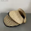 Visorlar Siyah Beyaz Stripes Güneş Şapkaları Kadın Nefes Alabilir Boş Üst Saman Kapağı Kız Tatil Geniş Kıl Eklenebilir Taşınabilir Plaj Şapkası Visors Caps Y240417