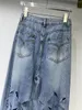 Jeans da donna perforare fori di fili pantaloni in denim dritti in vita alta diamanti cavi in perline pantaloni strappati pantaloni 2024