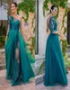 2022 Chic Turquoise Lace Sukienki druhny jedno ramię A linia Sheer Long Rleeve plus size Maid of Honor Sukni