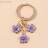 Keychains Lanyards Cute Enamel Keychain Colorful Sakura Flower Key Ring Sweet Key Chains for Women Girls Handbag Accessories DIY Jewelry Gifts d240417