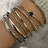 Bangle 6pcs/set Star Bangles Bracelets for Women Simple Multilayer Geometric Opening Bangle Cuff Bracelet Punk Jewelry Set AccessoriesL240417