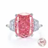 Anneaux de cluster 925 Bijoux en argent sterling 11x15 mm forme ovale rose diamant en carbone élevé 5a