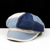 Oxsp basker idopy tvättad denim newboy cap 8 panel bagare pojke randig rese fotografering platt hatt cabbie kör jean målare basker d240418